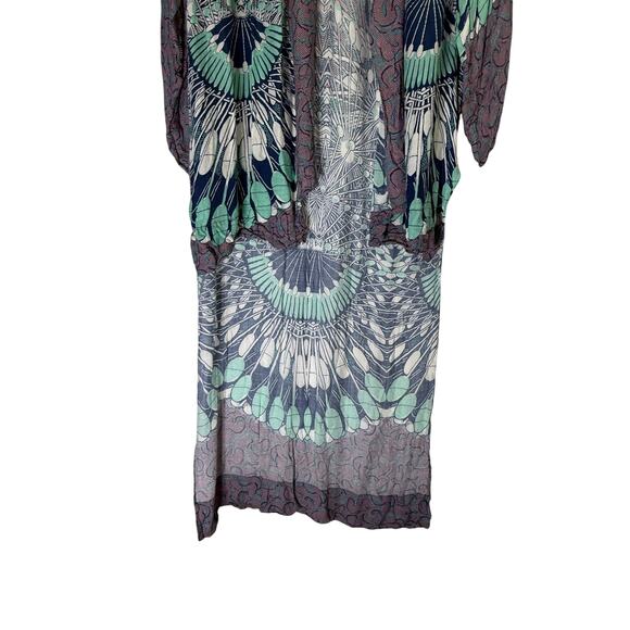 BCBGMaxazria Blue Print Boho Hi-Low Cutout Wing Sleeves Kimono Cardigan Size XS - Picture 3 of 9